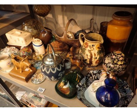 Shelf of ceramics paperweights to include Royal Albert Old Country Roses