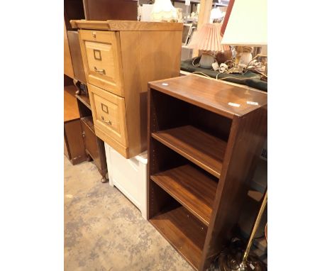 Brass standard lamp and a two shelf mahogany bookcase 