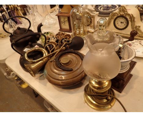 Cast iron tea pot foot warmer car horn coffee grinder etc CONDITION REPORT: The electrical items included in this lot have be