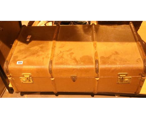 Wood bound cabin trunk with leather handles. Not available for in-house P&amp;P 
