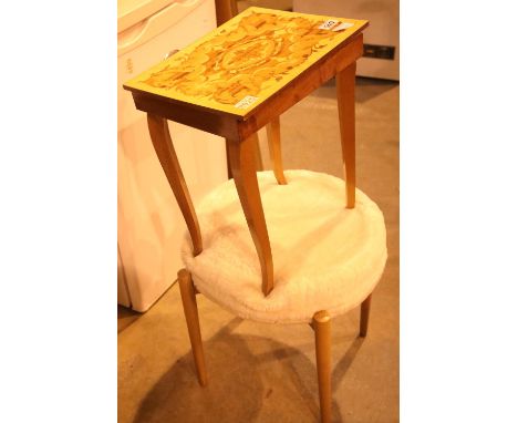 Decorative sewing table with contents and an upholstered top collapsible seat. Not available for in-house P&amp;P 