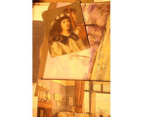 Over forty mainly unsigned late 19thC early 20thC watercolour paintings (all unframed) and a Rolf Harris print. Not available