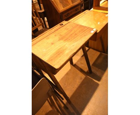 Child's lidded oak school desk with inkwell. Not available for in-house P&amp;P 