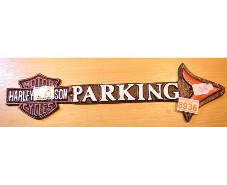 Cast iron Harley Davidson parking arrow, 40 x 11 cm. P&amp;P Group 1 (£14+VAT for the first lot and £1+VAT for subsequent lot