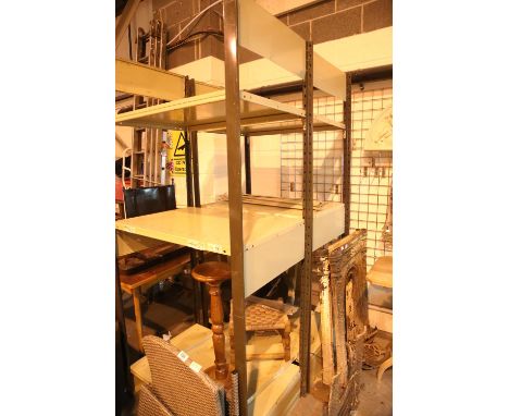 Two metal three shelf shelving units, each 210 x 64 x 98 and three spare shelves. Not available for in-house P&amp;P. 