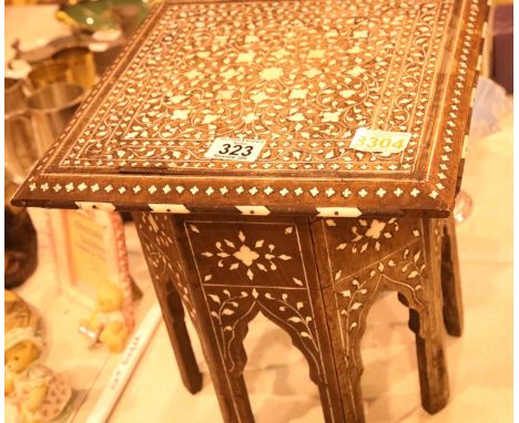 Small Indian square table with bone inlay on eight feet. Not available for in-house P&PCondition Report: Good condition, some