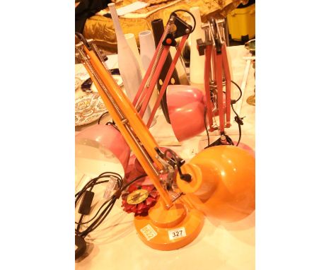 Three metal anglepoise lamps, two pink, one peach in working condition. Not available for in-house P&PCondition Report: All e