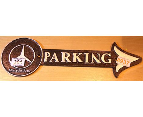 Cast iron Mercedes Benz parking arrow, 40 x 12 cm. P&amp;P Group 1 (£14+VAT for the first lot and £1+VAT for subsequent lots)