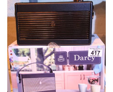 Black GPO Darcy portable analogue FM/AM radio with alarm clock, preset 20 radio stations, boxed. Not available for in-house P