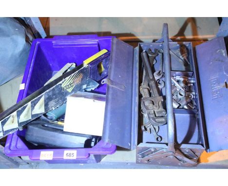 Two boxes of mixed hand tools and electrical items. Not available for in-house P&amp;P 
