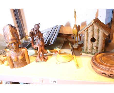 Shelf of mixed wooden items. Not available for in-house P&amp;P 