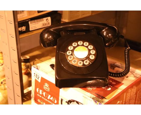 Black retro push button phone replica of the 1970s GPO746 classic phone with authentic bell ring; compatible with any modern 