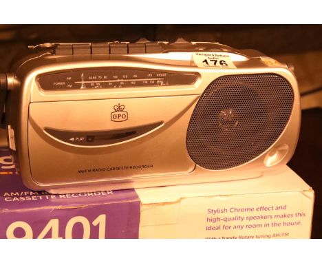 Silver radio cassette recorder with AM/FM radio, boxed GPO9401. Not available for in-house P&PCondition Report: This item was