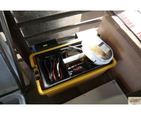 A plastic tool box and contents of tools
