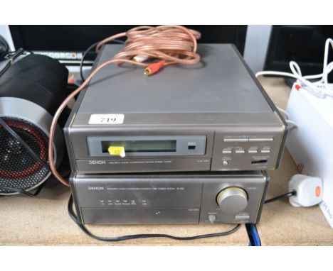 A Denon audio component compact stereo system together with a Denon stereo tuner 