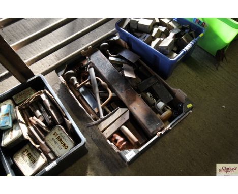 A box of various wood working tools etc