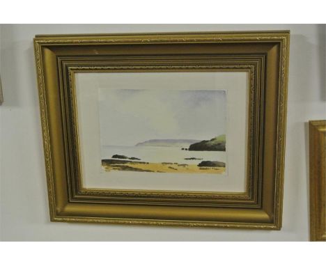 WILLIAM C BELL - A small watercolour painting of a seascape with coastline in view. Signed William C Bell, mounted & framed. 