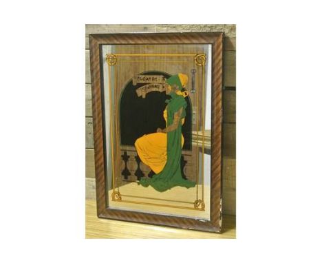 ART - An vintage Art Nouveau style mirror in frame with 'Theatre de la Renaissance' illustration. Measures 35x50cm.