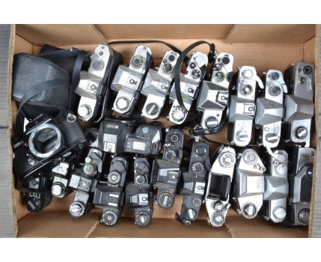 A Tray of SLR Camera Bodies, manufacturers include Yashica, Fujica, Canon, Chinon and other examples, 20 in total, AF