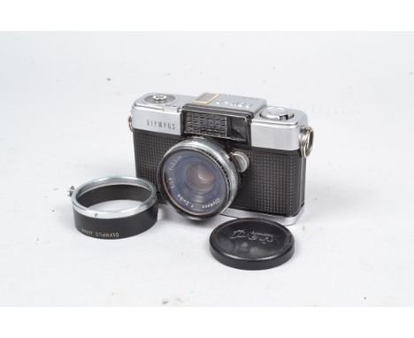 An Olympus Pen D Half Fame 35mm Camera, shutter working, meter responsive, body G, with F Zuiko 3.2cm f/1.9 lens, elements G,