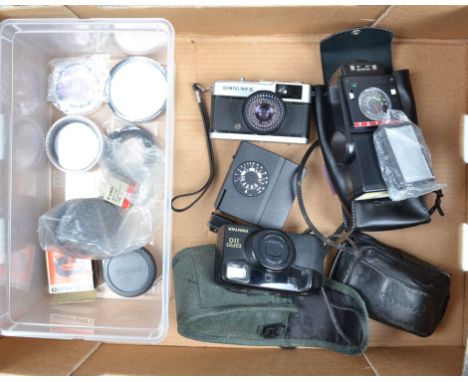 Compact Film Cameras and Accessories, including an Olympus Trip 35 (early chrome button), a Pentax Espio 110, Canon Speedlite