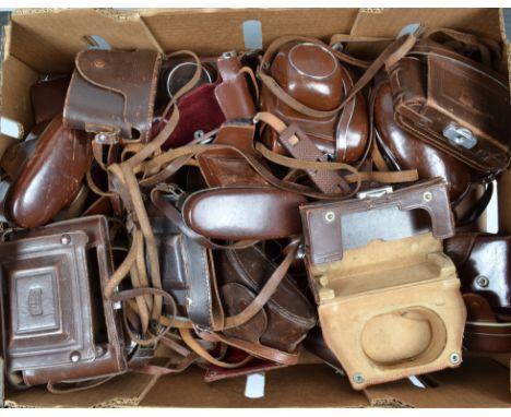 A Tray of Zeiss Ikon Camera Cases, leather ever ready cases, mostly for 35mm cameras