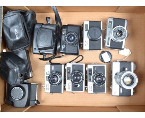 A Tray of Compact Cameras, including Ricoh 500G (2), 35 FM, 35 ZF, Yashica ME-1, EZ Matic and other examples