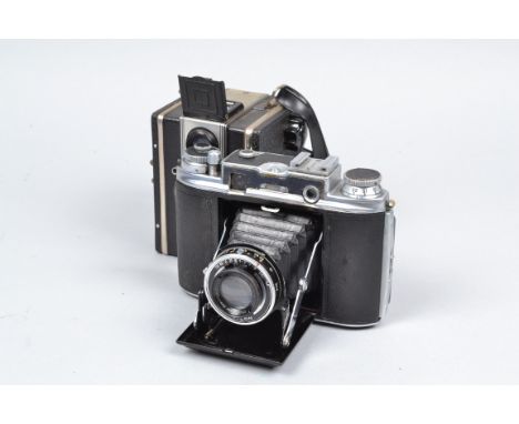 An Ensign Commando Folding Rangefinder Camera, shutter working, body F-G, with 75mm f/3.8 Ensar Anstigmat lens, elements P-F,