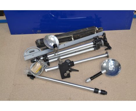 Photographic Accessories, including a Gandolfi wooden tripod, Manfrotto 055 aluminium tripod, with Art 115 head, a Manfrotto 