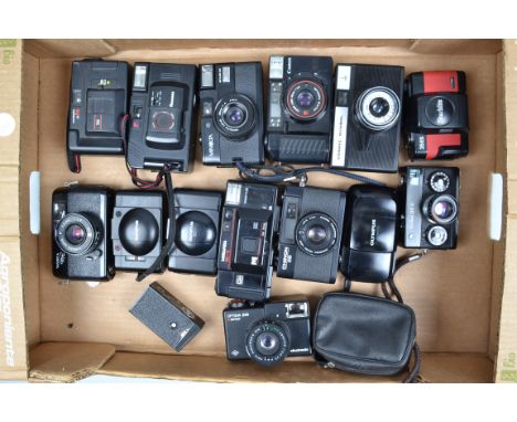 A Tray of Compact Cameras, including a Rollei 35 S, winder/shutter issues, an Olympus mju I, powers up, possible shutter issu