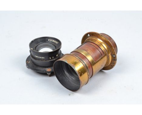 A Perken Son &amp; Rayment Brass Portrait Lens, Optimus 4¼ x 3¼, focusing mount, slot for Waterhouse stops, barrel and elemen