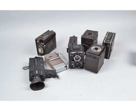 Cine Cameras and other Cameras, a Campro 9.5mm cine camera/projector, Coronet Cine, Pathescope cine camera, Canonet 8, Eumig 