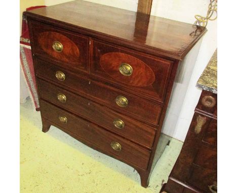 SECRETAIRE CHEST, George III, circa 1790, mahogany and string inlaid with a fitted and part brown leather lined secretaire dr