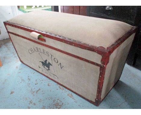 POLO TRUNK, with padded top, studded leather surround, marked 'Charleston' Polo, 90cm x 40cm x 43cm H.