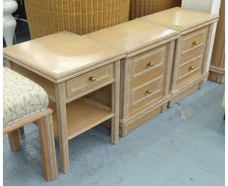 BEDSIDE DRAWERS, a pair, to match previous lot, along with a lamp table, 36cm x 50cm x 58cm H. (3) (with faults)