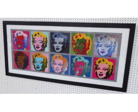 After ANDY WARHOL (American 1928-1987) 'Marilyn', lithograph in colours, 50cm x 113cm, framed. 