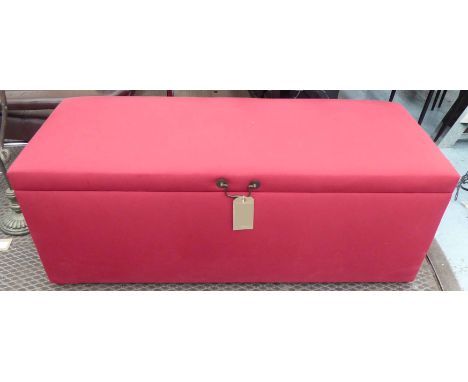 OTTOMAN STORAGE TRUNK, red upholstered, 55cm x 57cm H x 138cm.