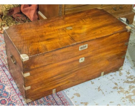 TRUNK, 19th century camphorwood and brass bound with rising lid and carrying handles, 94cm x 45cm x 46cm H.