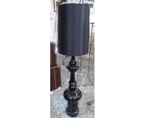 LAMP, tall in black with silk shade, 155cm H. 
