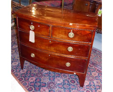 BOWFRONT CHEST, Regency mahogany with two short over two long drawers on bracket supports, 88cm x 45cm x 86cm H. (with faults