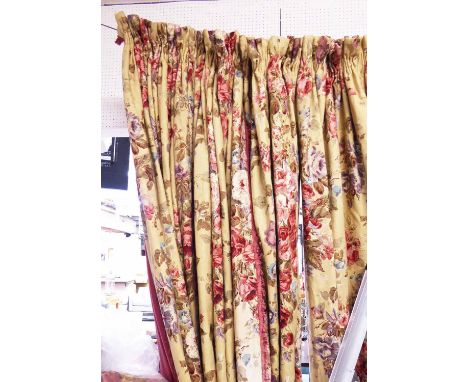 CURTAINS, two pairs, in floral linen from Colefax and Fowler, lined and interlined, each curtain approx 90cm W x 270cm Drop. 