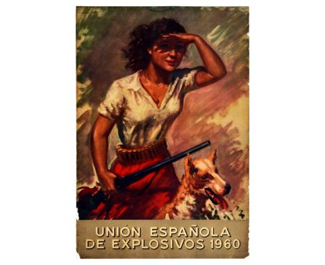 Original vintage advertising poster for Union Espanola de Explosivos / The Spanish Union of Explosives, featuring an illustra