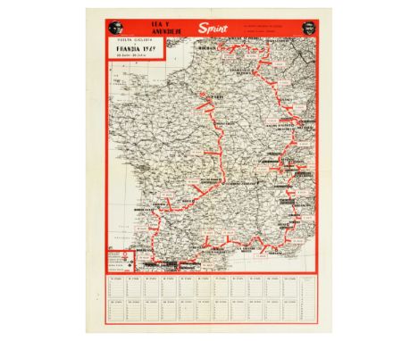 Original vintage sport poster from Sprint - a Spanish cycling magazine for Tour de France 1969 29 June - 20 July, featuring a