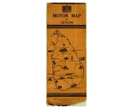 Original vintage double-sided travel map poster Motor Map of Ceylon, Published under the direction of I.F. Wilson, M.C., F.R.