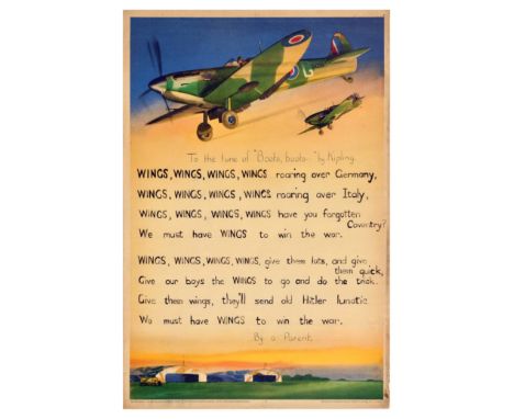Original vintage World War Two poster featuring two Royal Air Force Spitfire fighter planes with the RAF roundels on the wing