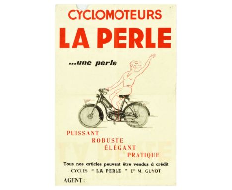 Original vintage advertising poster for La Perle mopeds... a pearl Powerful Robust Elegant Practical All our items can be sol