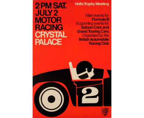 Original vintage sport advertising poster for the Holts Trophy Meeting at 2pm on Saturday 2 July 1966 – Motor Racing Crystal 