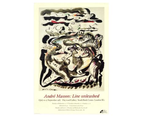 Original vintage advertising poster for Andre Masson: Line unleashed, 8 July to 27 September 1987 at Hayward Gallery, London,