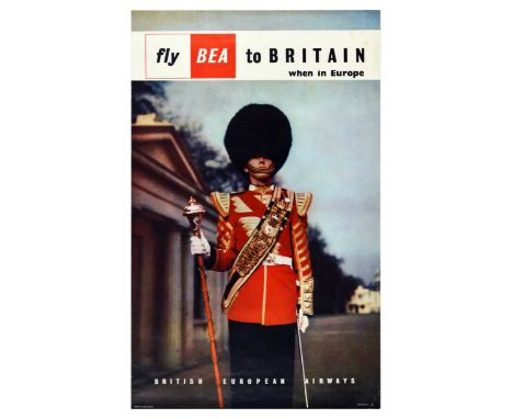 Original vintage travel poster promoting air travel with BEA - British European Airways - Fly BEA to Britain when in Europe -