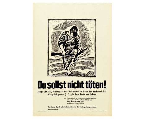 Original vintage pacifist anti-war propaganda poster - You shall not kill! Young Christians, refuse military service in a spi